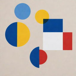 Create a minimalist art piece with abstract geometric objects, focusing on simple shapes and primary colors.