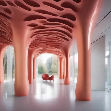The architect used gooey materials like melted plastic to create a unique and futuristic design for the interior of the building.