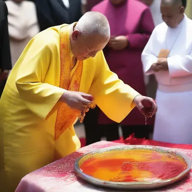 During the religious ceremony, the priest offered a gooey substance as a symbol of purification and spiritual transformation.