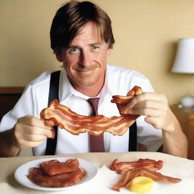 The protagonist in the novel enjoyed indulging in a side of bacon every morning to start their day.