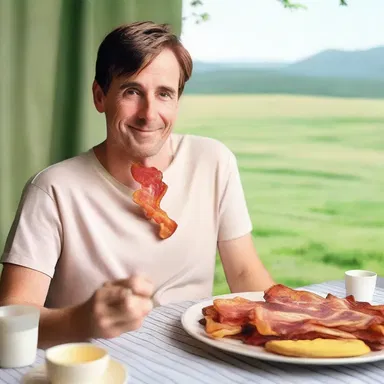 The protagonist in the novel enjoyed indulging in a side of bacon every morning to start their day.