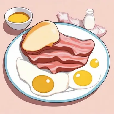 In the anime series, the main character's favorite meal was a side of bacon with sunny-side-up eggs.