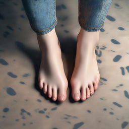 An image from a female's point of view looking down at her feet