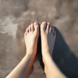 An image from a female's point of view looking down at her feet