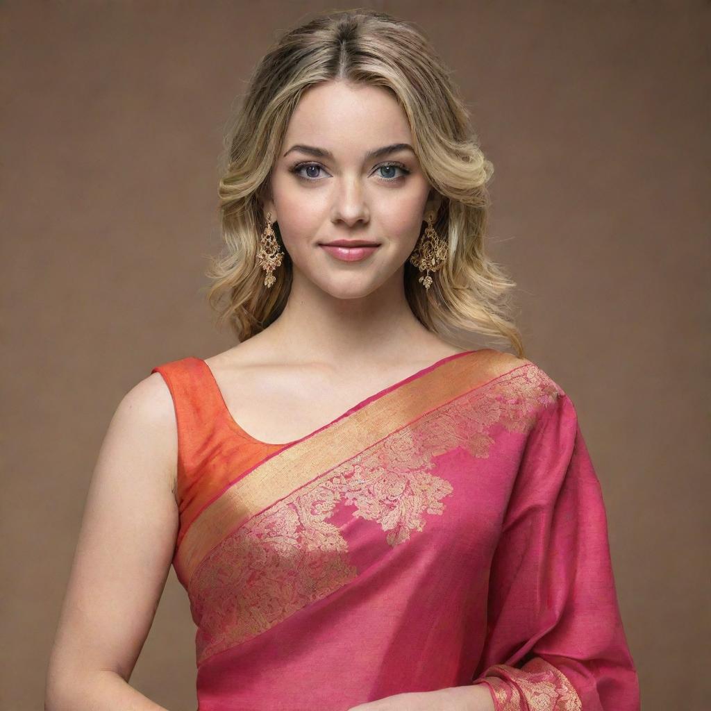 Generate an image of Sydney Sweeney, the actress, elegantly dressed in a traditional saree.