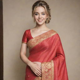 Generate an image of Sydney Sweeney, the actress, elegantly dressed in a traditional saree.