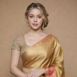 Generate an image of Sydney Sweeney, the actress, elegantly dressed in a traditional saree.