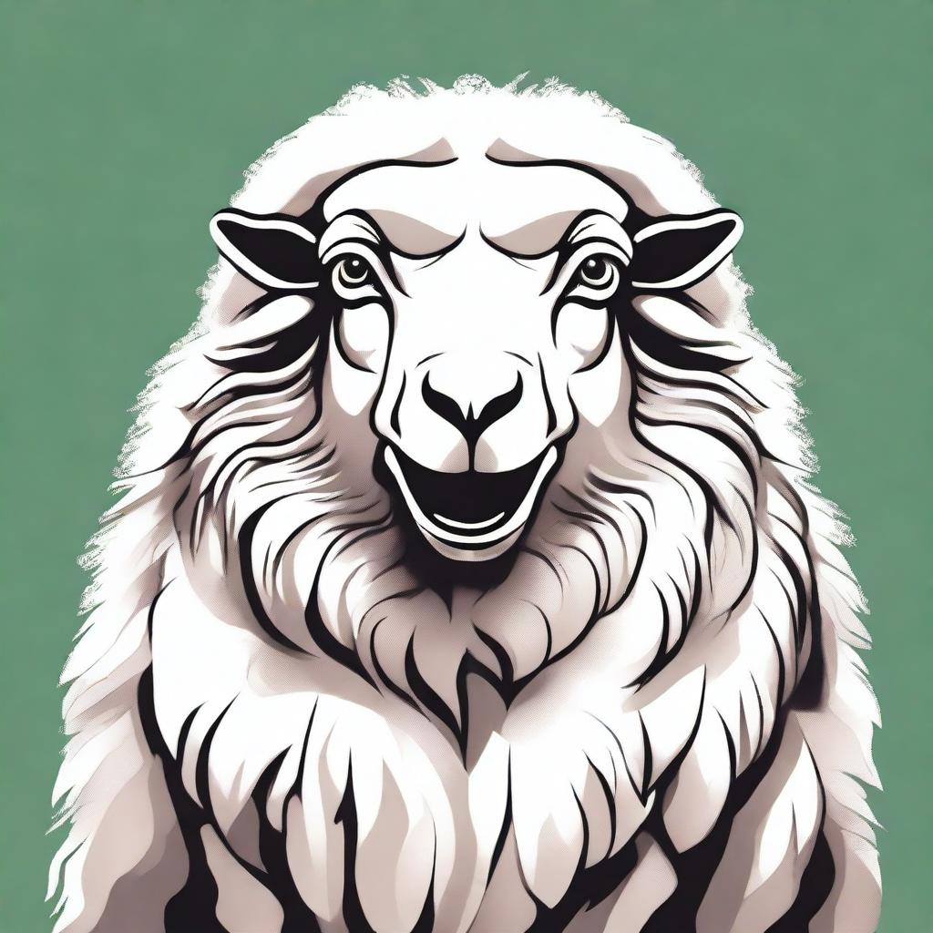 A high-quality digital art illustration showcasing an angry sheep sitting, facing the front