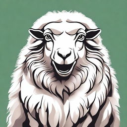 A high-quality digital art illustration showcasing an angry sheep sitting, facing the front