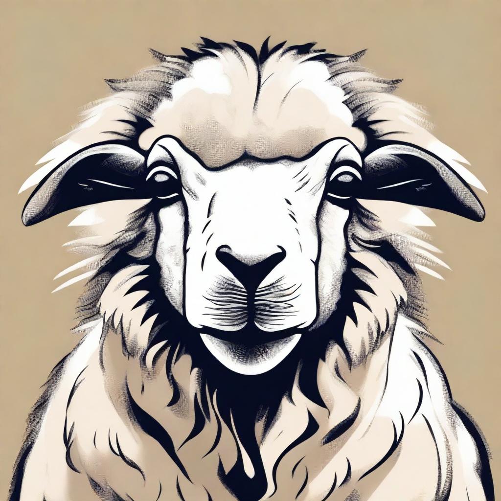 A high-quality digital art illustration showcasing an angry sheep sitting, facing the front