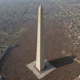 A scenario of a vast country, housing a towering obelisk in its center, surrounded by a diverse crowd of a million impoverished individuals.