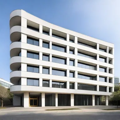 The imperforate façade of the modernist building gives it a distinct and minimalist look.