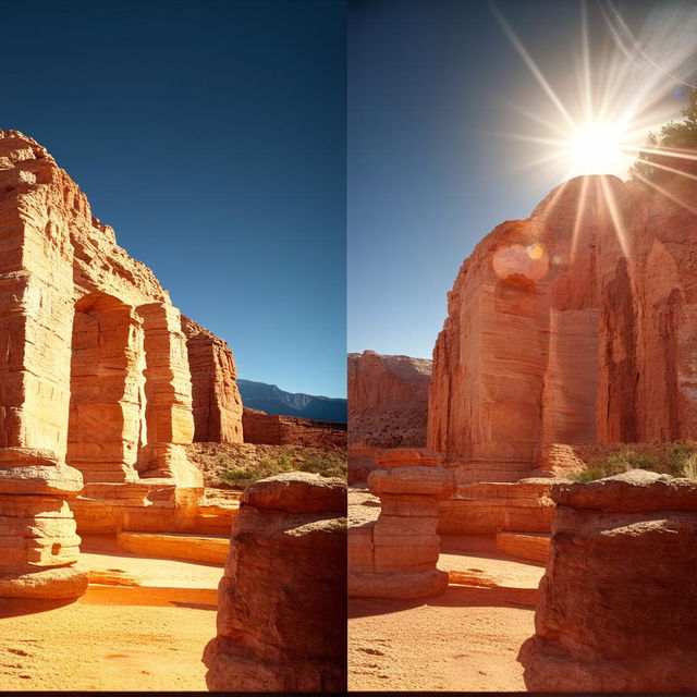 Adjust the existing image to a sunny day setting, ensuring the complete removal of vignetting for a clear, bright depiction.