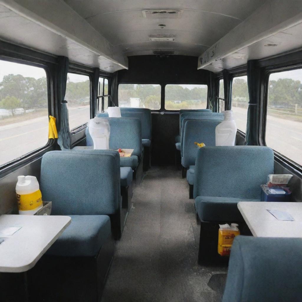 A housekeeping bus equipped with all the necessary cleaning tools and supplies.