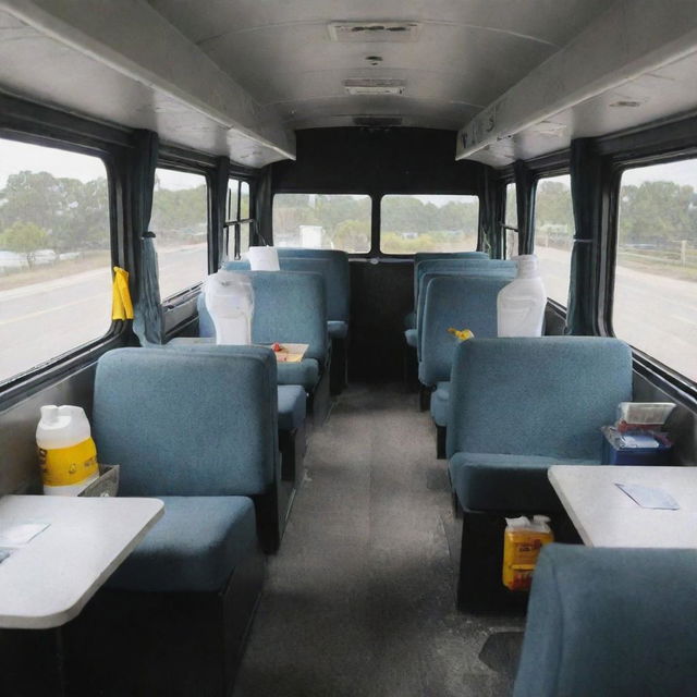 A housekeeping bus equipped with all the necessary cleaning tools and supplies.