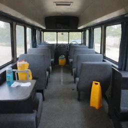 A housekeeping bus equipped with all the necessary cleaning tools and supplies.