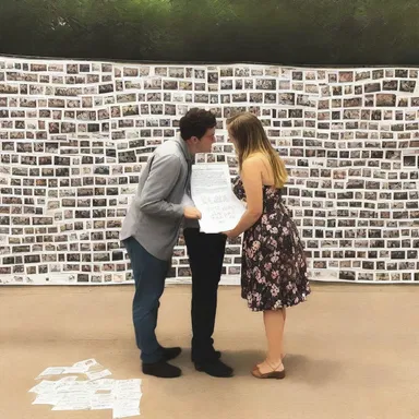 He surprised his girlfriend with a poster board filled with pictures and love notes.