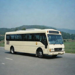 A three-door housekeeping bus traveling on an outdoor road