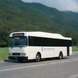 A three-door housekeeping bus traveling on an outdoor road