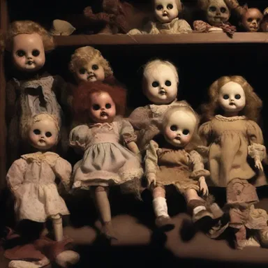 The basement was filled with a miscellaneous assortment of creepy dolls, eerie masks, and chilling props.