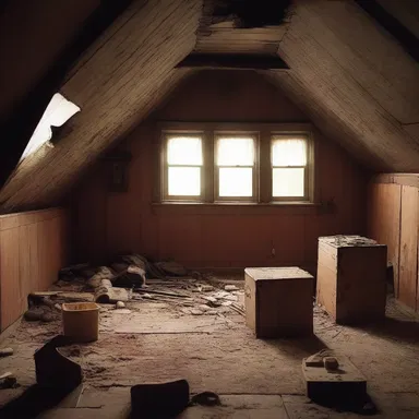 The miscellaneous objects in the attic gave the room a creepy atmosphere, perfect for a horror movie scene.