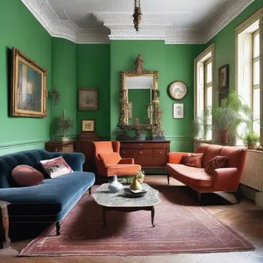 The eclectic mix of furniture and decorations created a unique and miscellaneous style in the interior design of the house.