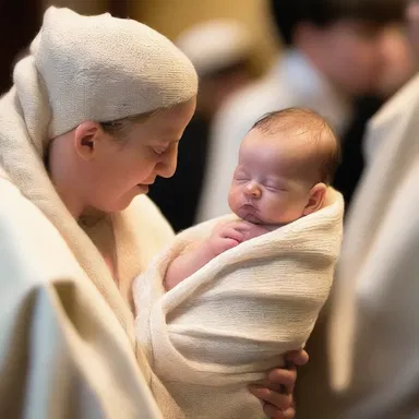During the Christmas service, the newborn baby Jesus was wrapped in swaddling bands.