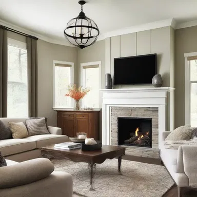The living room redesign includes an episode with a fireplace as the focal point.