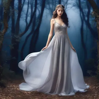 The enchantress wore a silken gown that shimmered in the moonlight, as if it was woven from stardust itself.