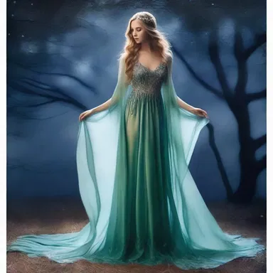The enchantress wore a silken gown that shimmered in the moonlight, as if it was woven from stardust itself.