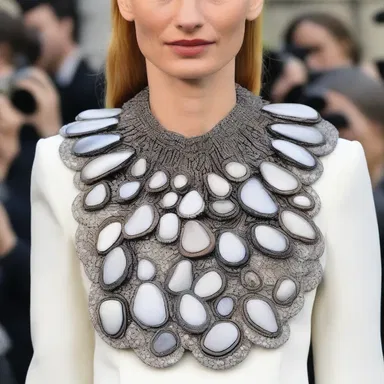 The famous fashion designer showcased a stunning necklace made with exquisite saddle oyster shells at the Paris fashion week.