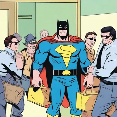 In the comics, the superhero effortlessly carried a bagful of villains to the police station.