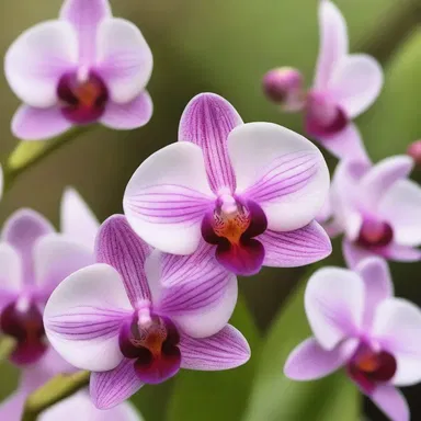 In the magical land of Zephyria, the swan-neck orchid blooms with petals that shimmer like feathers, enchanting all who gaze upon it.