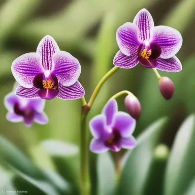 In the magical land of Zephyria, the swan-neck orchid blooms with petals that shimmer like feathers, enchanting all who gaze upon it.