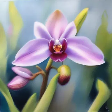 The artist captured the delicate beauty of the swan-neck orchid in her painting, using vibrant colors and intricate brushstrokes.
