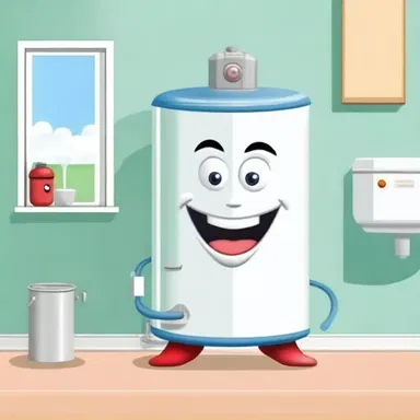 In the cartoon, the water heater was transformed into a funny character with a big smile.
