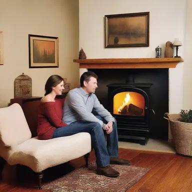 The couple sat by the cozy fireplace, enjoying the warmth from the water heater.