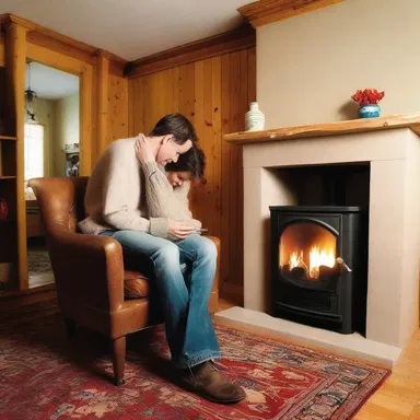 The couple sat by the cozy fireplace, enjoying the warmth from the water heater.