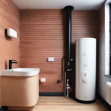 The trendy loft apartment had a stylish water heater with a sleek design.