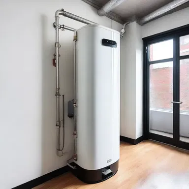 The trendy loft apartment had a stylish water heater with a sleek design.