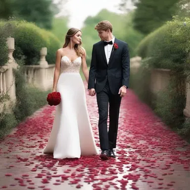 As they walked hand in hand, he couldn't resist the urge to step on the rose petals, creating a romantic pathway for their evening stroll.