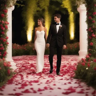 As they walked hand in hand, he couldn't resist the urge to step on the rose petals, creating a romantic pathway for their evening stroll.