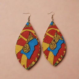 Create vibrant and culturally rich images of African earrings made from paper, exhibiting an array of diverse designs, vivid colors, and various materials. Ensure the images are of high-resolution suitable for printing.