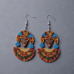 Create vibrant and culturally rich images of African earrings made from paper, exhibiting an array of diverse designs, vivid colors, and various materials. Ensure the images are of high-resolution suitable for printing.