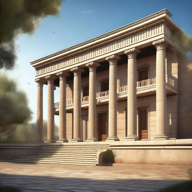 The image is a high-quality digital rendering of an ancient Perspolis mansion