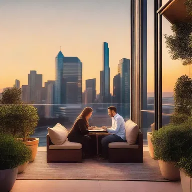 As the sun set over the city, the couple sat in the cozy seating area, holding hands and whispering sweet nothings to each other.