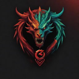 Design a majestic and fierce dragon entwined esports team banner, showcasing gamer related symbols and vibrant team colors.