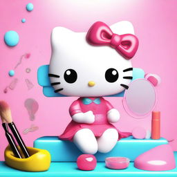 A digital art image of Hello Kitty applying makeup