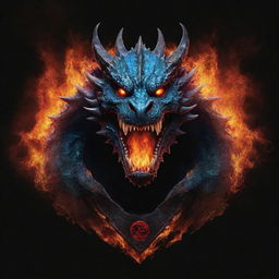 Modify the dragon in the esports team banner, making it look more threatening and deadly with sharper claws, more dramatic flames, and darker, more ominous colours.