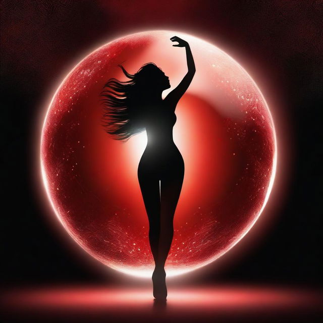 A captivating digital art piece portrays a nude woman, radiating warmth, as she dances gracefully around a red glass sphere